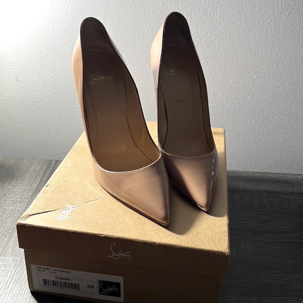 Christian Louboutin tan stilettos